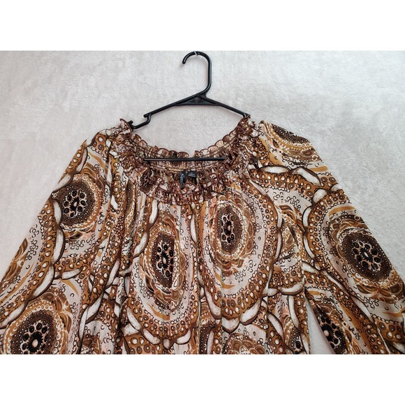 Essentials by Milano Blouse Top Womens Large Multi Geo Print Long Sleeve Pleated - Picture 3 of 8
